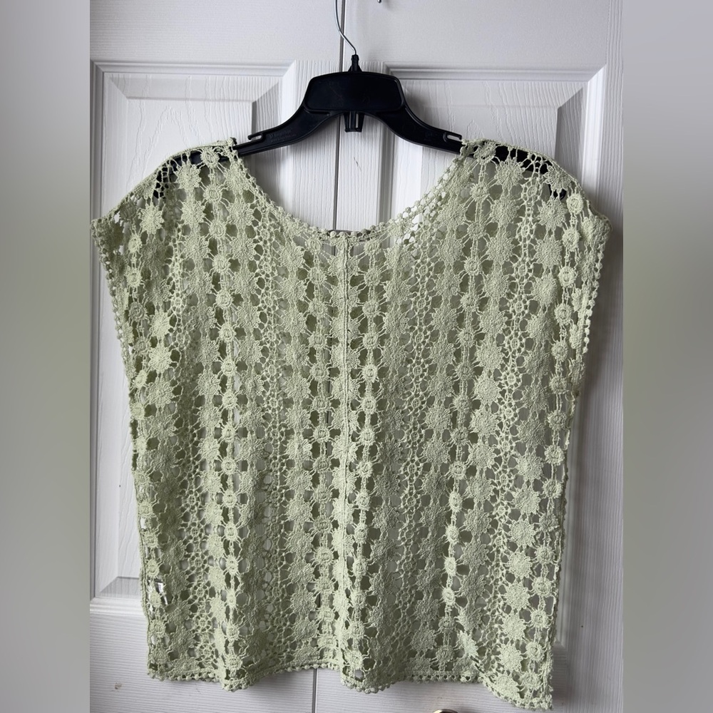LC Lauren Conrad Women's Crochet Boxy Crop Top Green Size M
